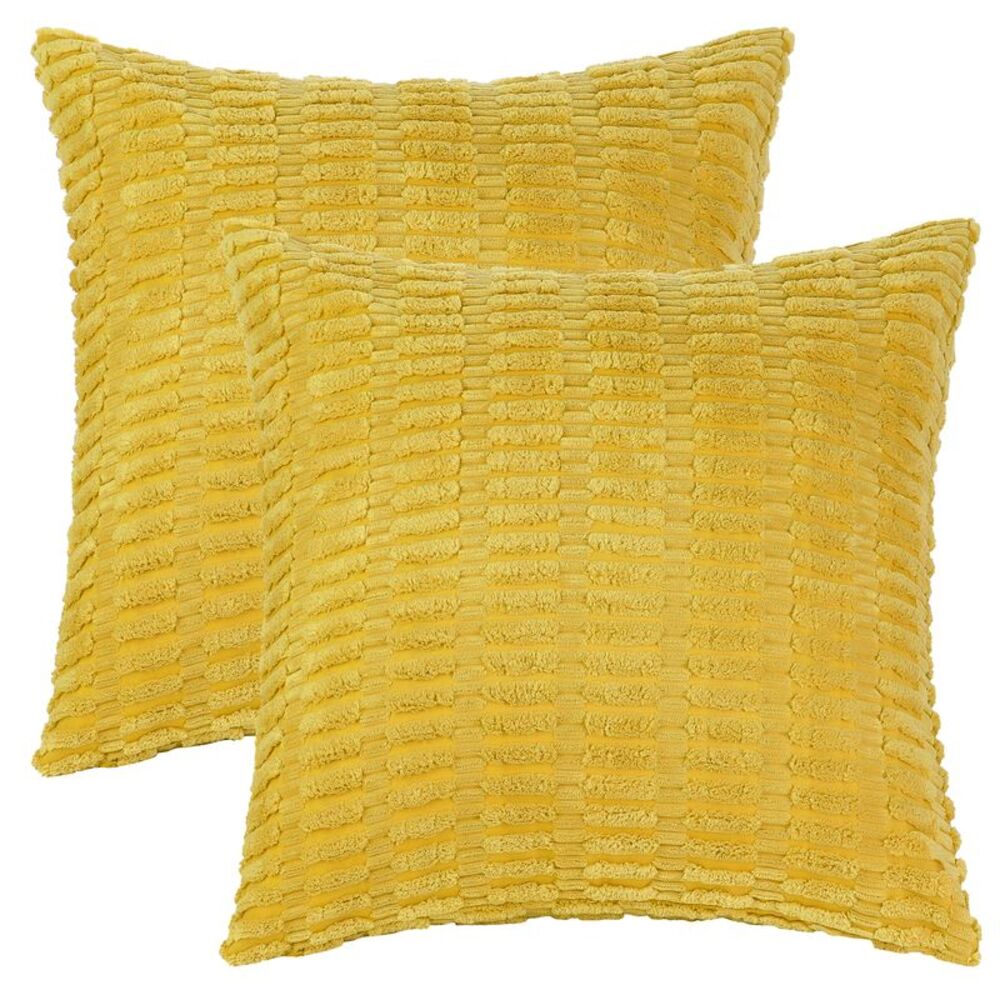 2pcs Corduroy Decorative Throw Pillow Covers Modern 18 x 18 Inch Yellow